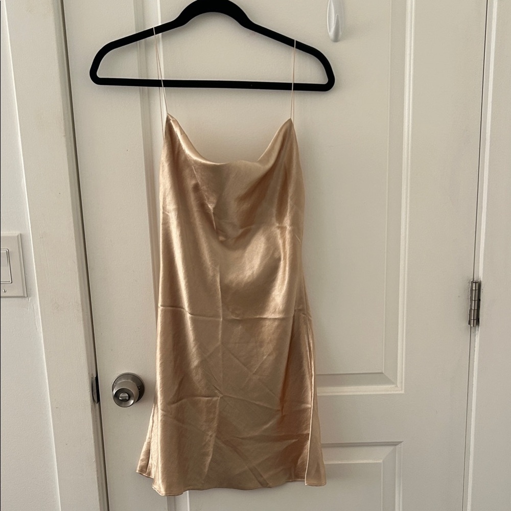 Chic Gold Satin Mini Dress